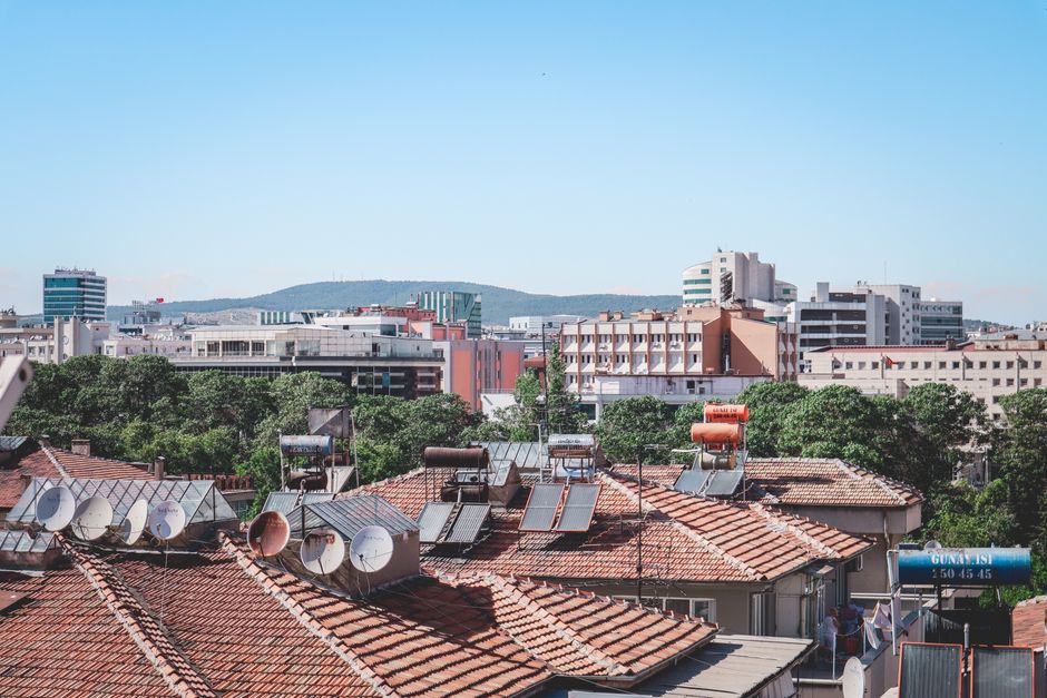 Urban rooftop solar panel installation